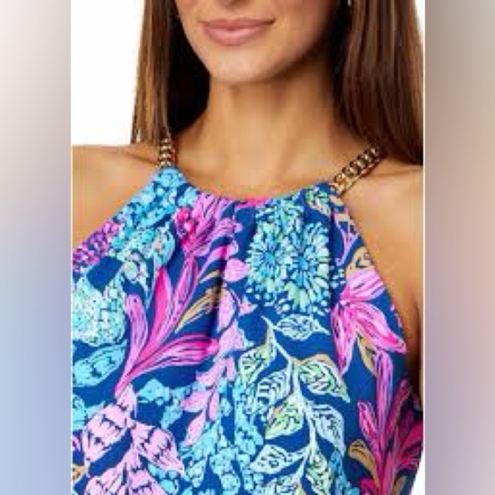 Lilly Pulitzer Multicolor Blue Pink Gold Chain Accent Top